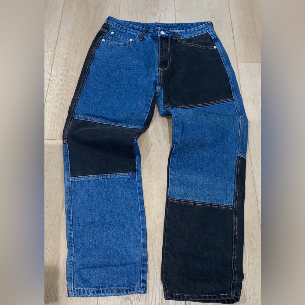 Stylish Blue and Black Patchwork Men's Jeans